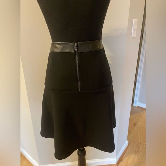 Ann Taylor Black Circle A Line Skirt with Leather Waistband - Picture 8 of 12